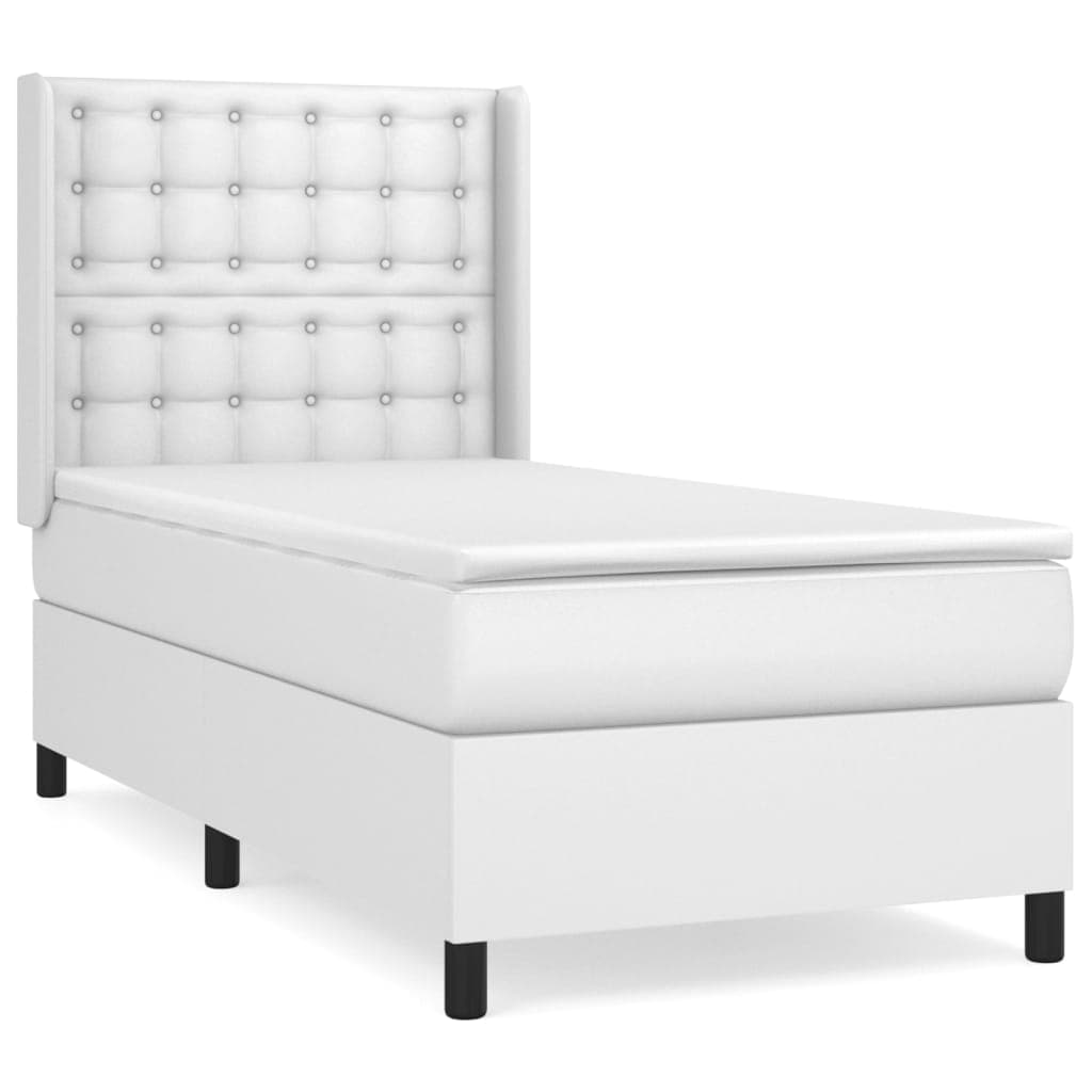 vidaXL Cama com Molas/colchão 90x190 cm Couro Artificial Branco - 3553929299