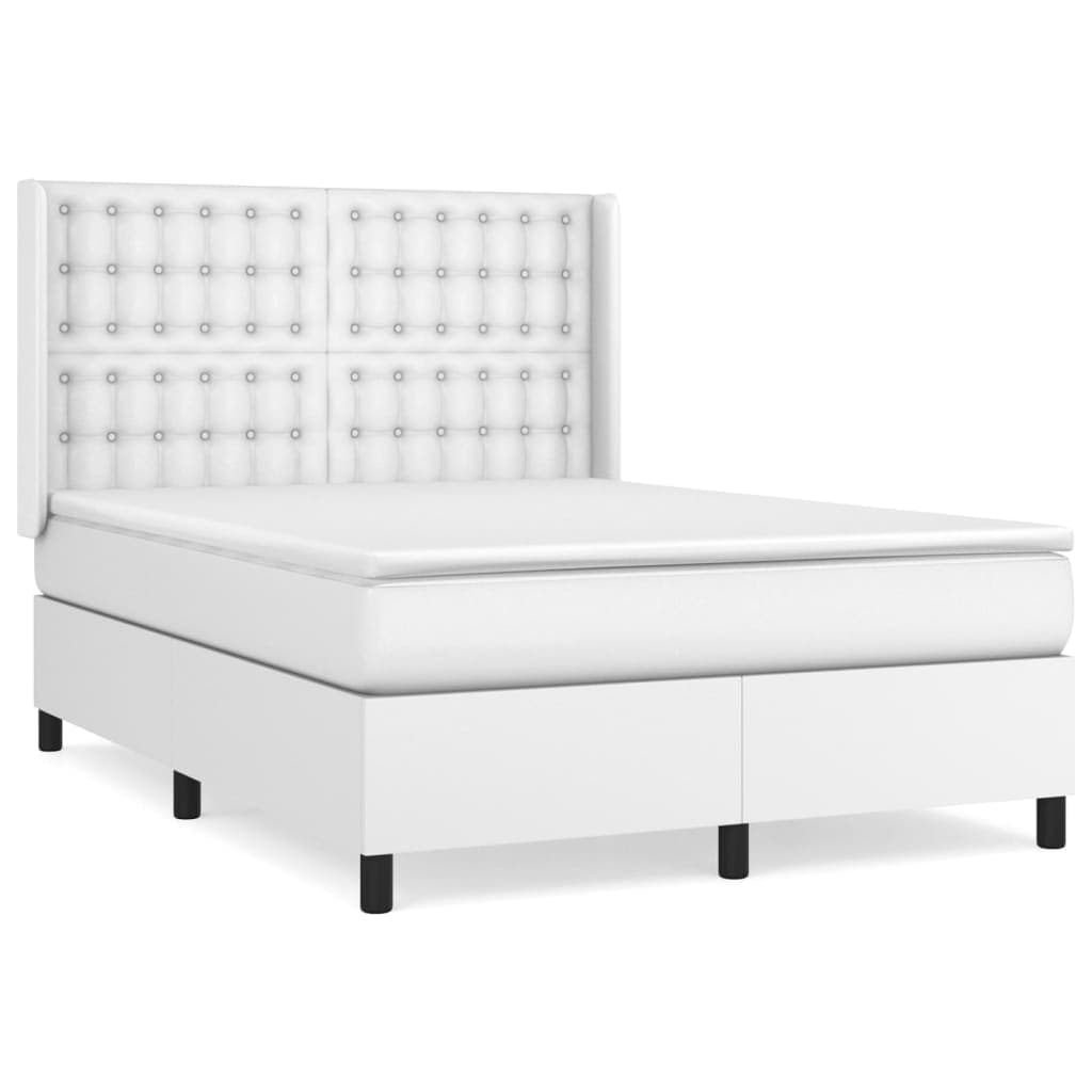 vidaXL Cama com molas/colchão 140x190 cm couro artificial branco