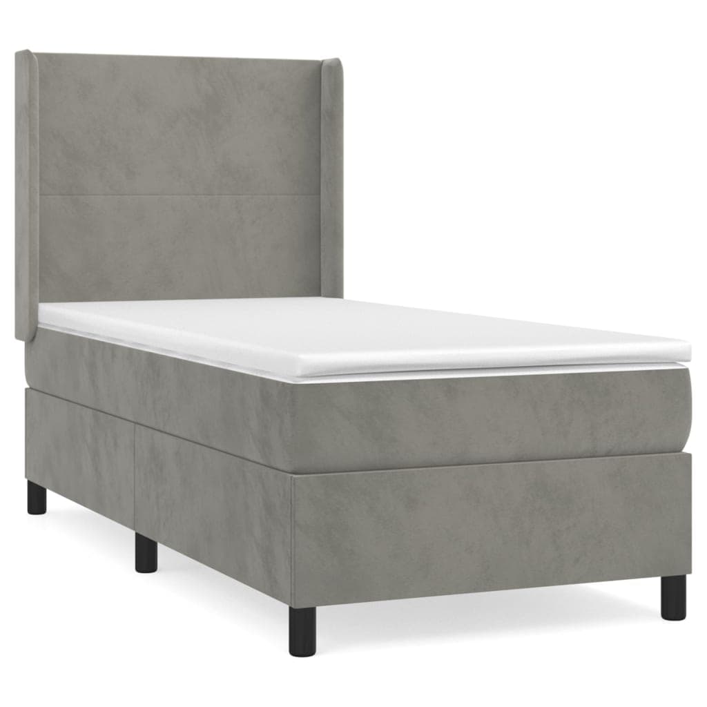 vidaXL Cama com molas/colchão 100x200 cm veludo cinza-claro