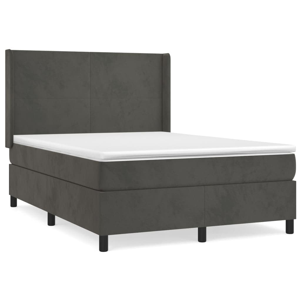 vidaXL Cama com molas/colchão 140x200 cm veludo cinzento-escuro