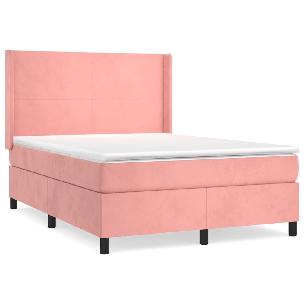 vidaXL Cama com molas/colchão 140x200 cm veludo rosa