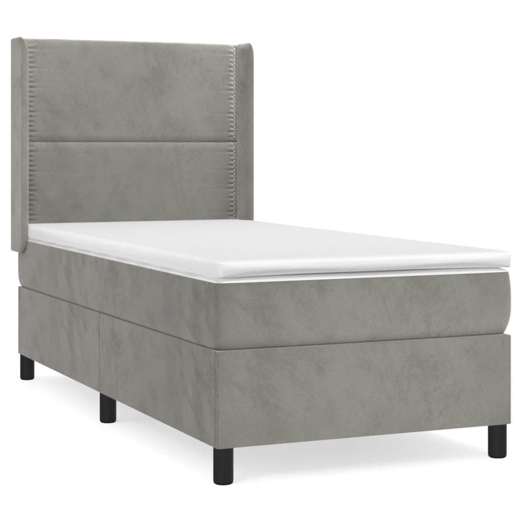 vidaXL Cama com molas/colchão 100x200 cm veludo cinza-claro
