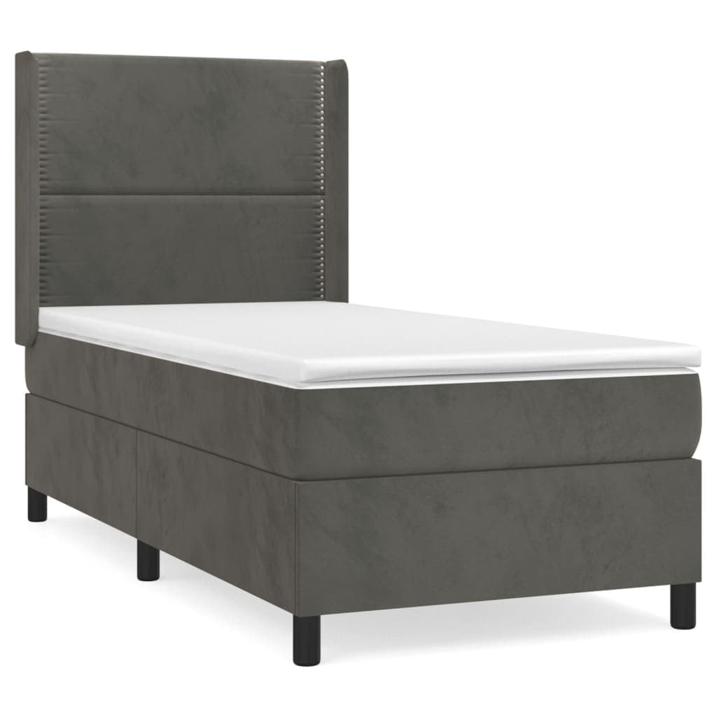 vidaXL Cama com molas/colchão 100x200 cm veludo cinza-escuro