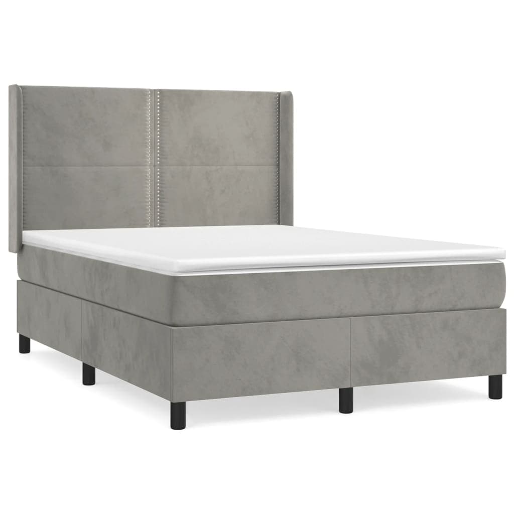 vidaXL Cama com Molas/colchão 140x190 cm Veludo Cinzento-claro - 409882136