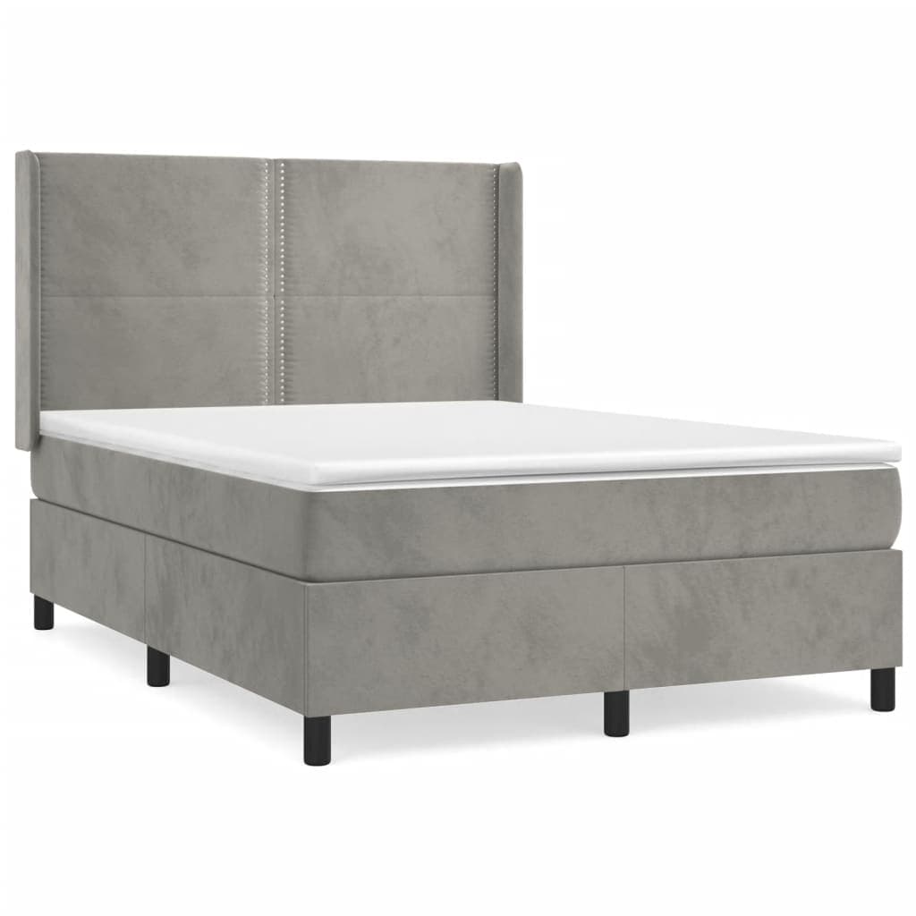 vidaXL Cama com molas/colchão 140x200 cm veludo cinzento-claro
