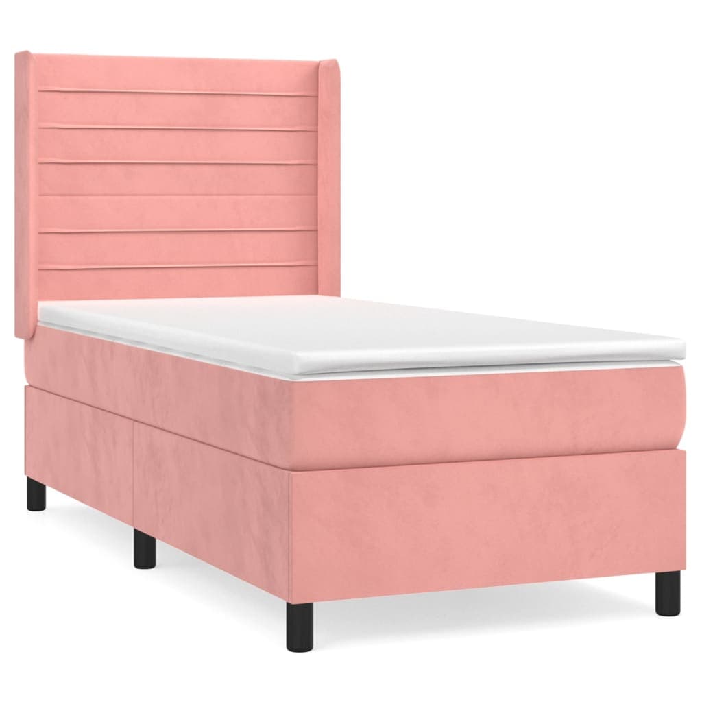 vidaXL Cama com molas/colchão 90x190 cm veludo rosa