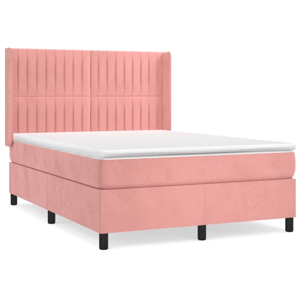 vidaXL Cama com Molas/colchão 140x190 cm Veludo Rosa - 2072094428