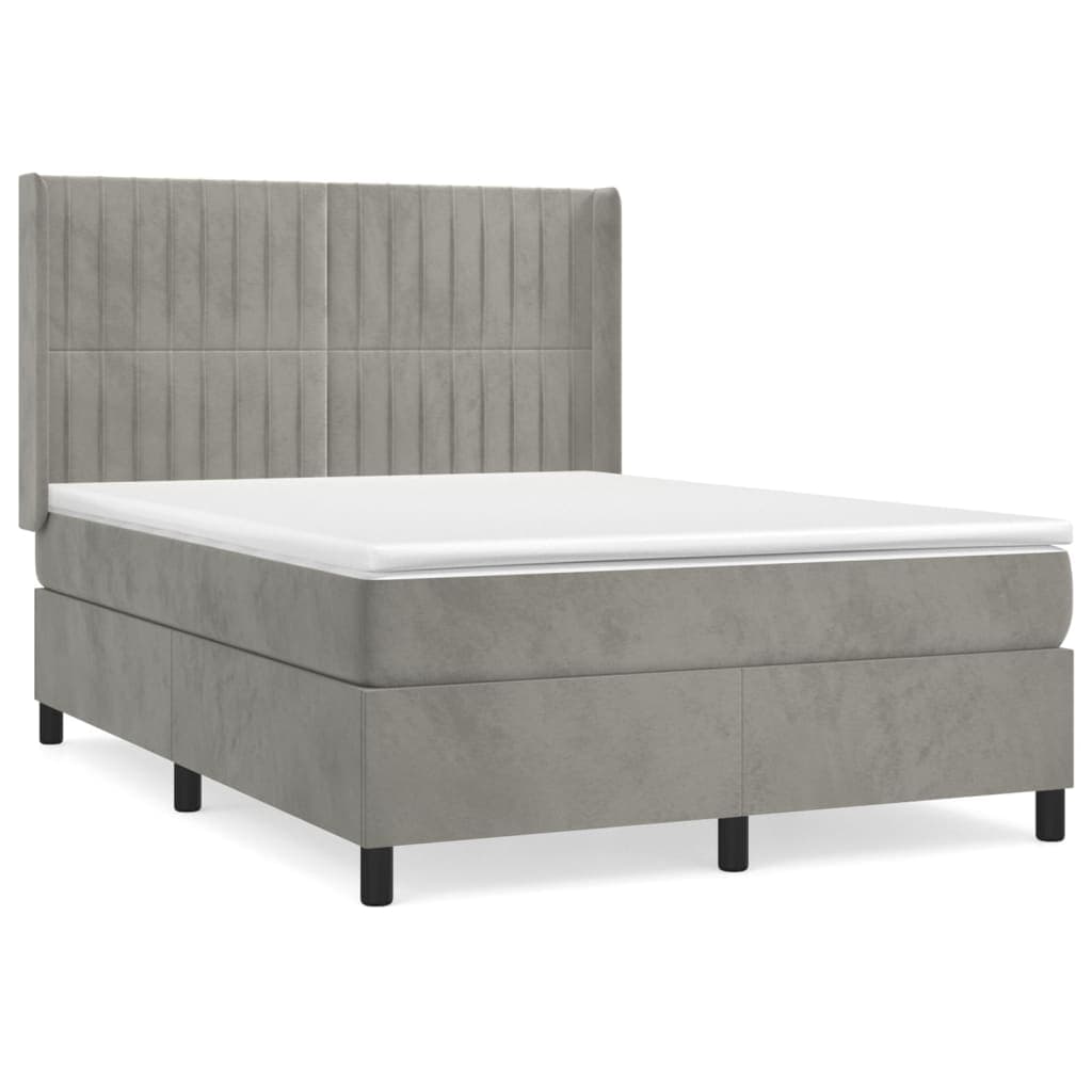 vidaXL Cama com molas/colchão 140x200 cm veludo cinzento-claro