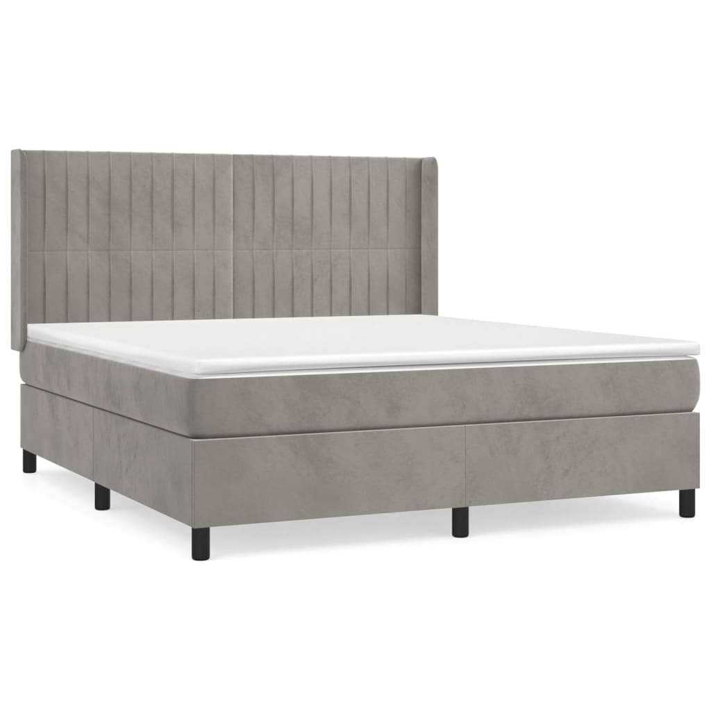 vidaXL Cama com molas/colchão 160x200 cm veludo cinzento-claro
