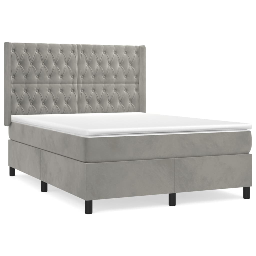 vidaXL Cama com molas/colchão 140x190 cm veludo cinzento-claro