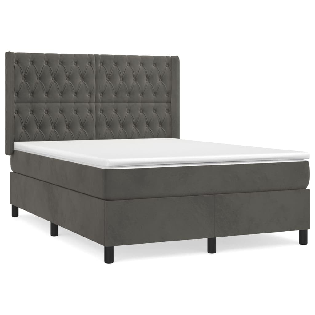vidaXL Cama com molas/colchão 140x190 cm veludo cinzento-escuro