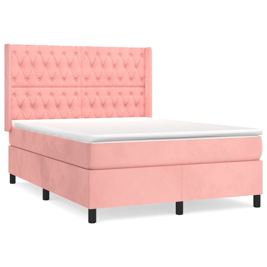 vidaXL Cama com Molas/colchão 140x190 cm Veludo Rosa - 769327450