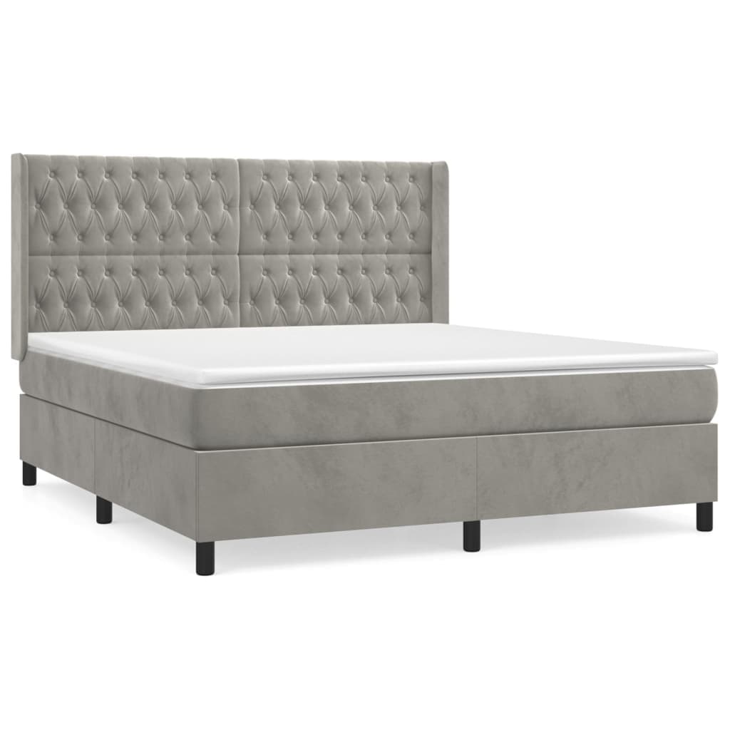 vidaXL Cama com molas/colchão 180x200 cm veludo cinzento-claro