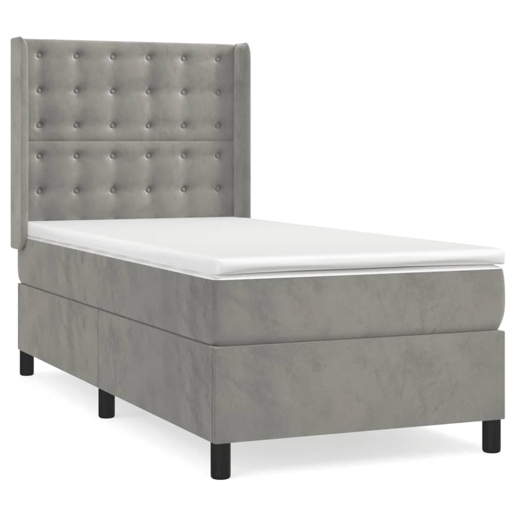 vidaXL Cama com molas/colchão 90x200 cm veludo cinza-claro