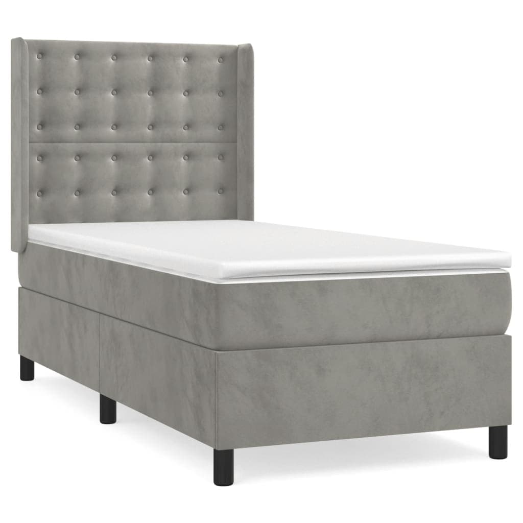 vidaXL Cama com molas/colchão 100x200 cm veludo cinza-claro