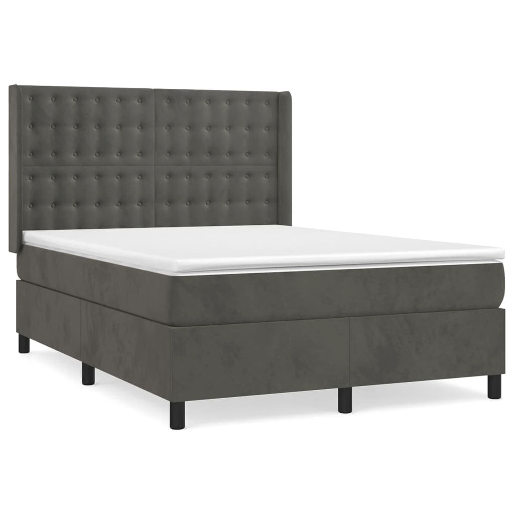 vidaXL Cama com Molas/colchão 140x200 cm Veludo Cinzento-escuro - 2793131845