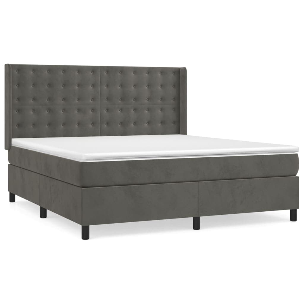 vidaXL Cama com Molas/colchão 180x200 cm Veludo Cinzento-escuro - 1443060529
