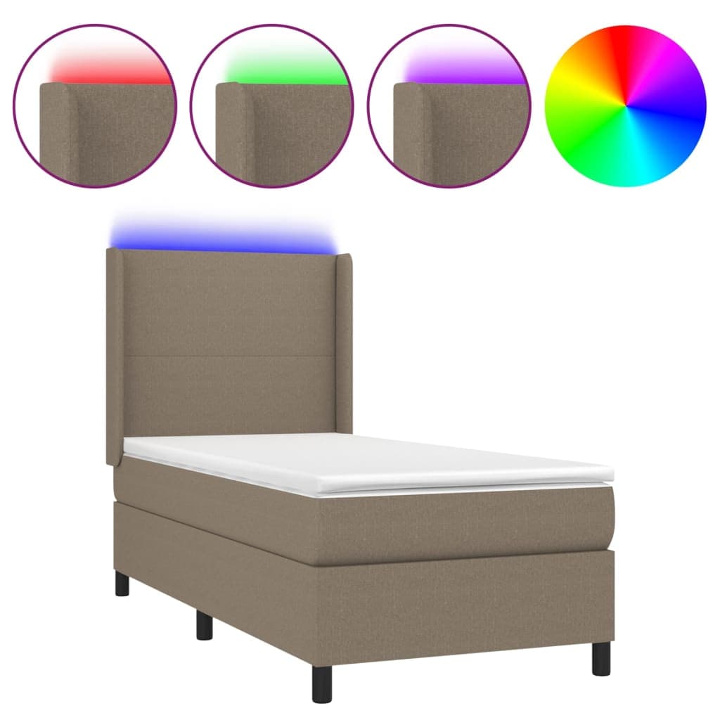 vidaXL Cama Box Spring + Colchão/led 80x200cm Tecido Cinza-acastanhado - 2617187788
