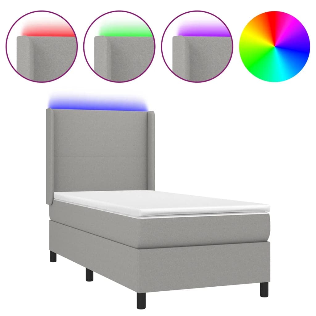 vidaXL Cama box spring c/ colchão e LED 90x190 cm tecido cinza-claro