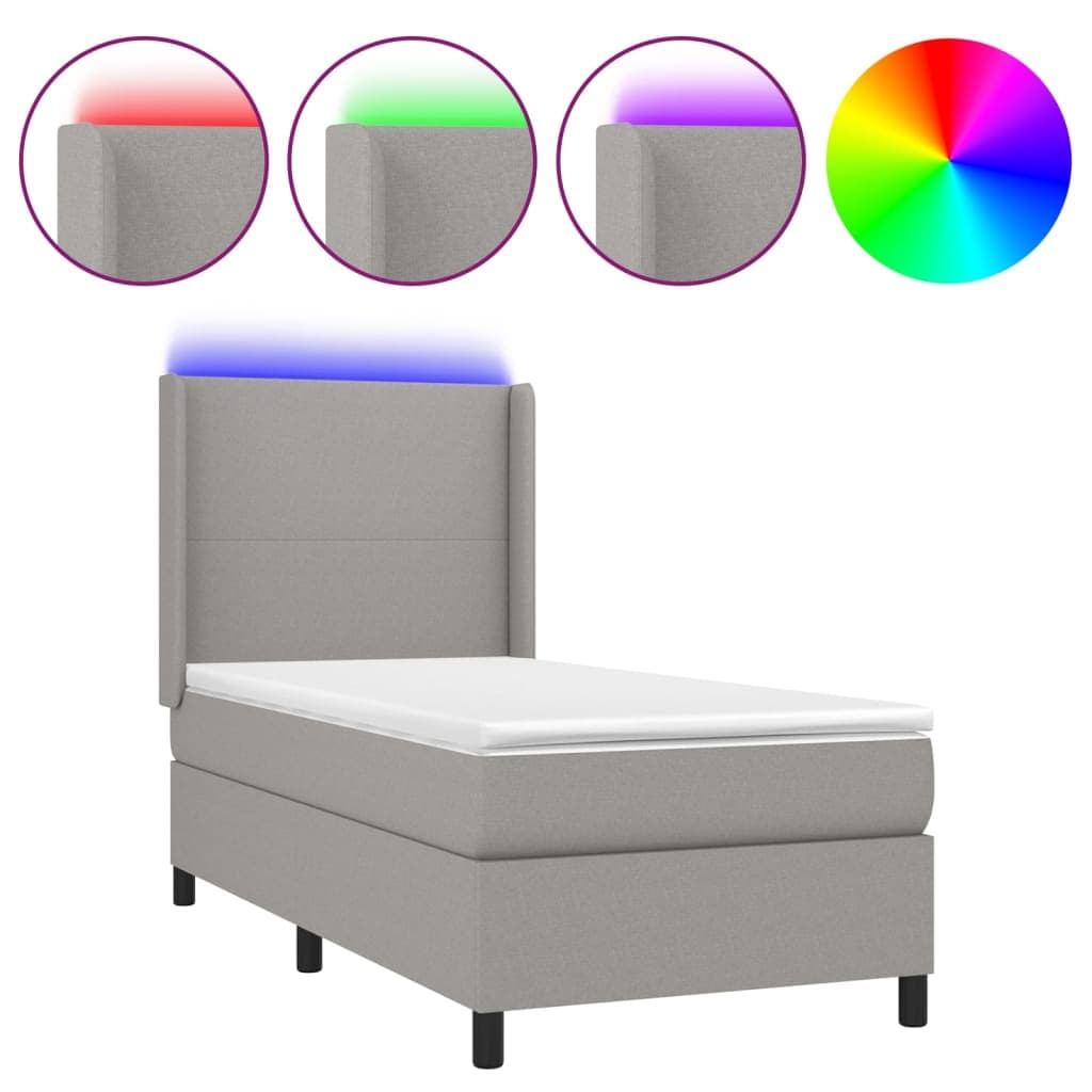 vidaXL Cama box spring c/ colchão e LED 90x200 cm tecido cinza-claro
