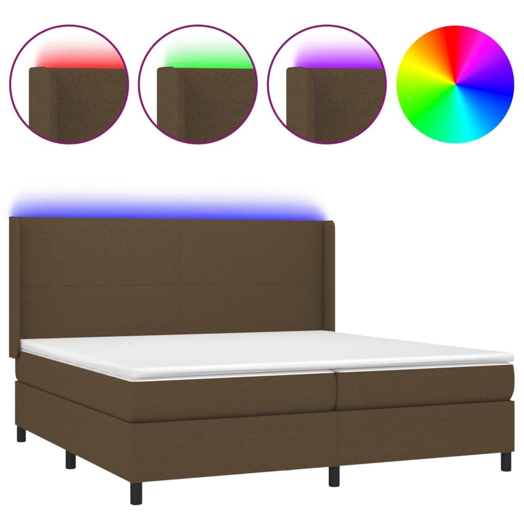 vidaXL Cama box spring c/ colchão/LED 200x200cm tecido castanho-escuro