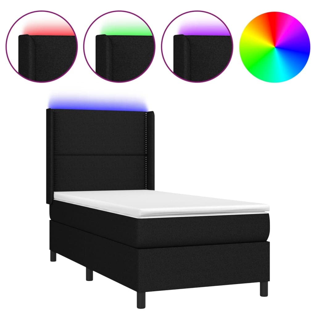 vidaXL Cama box spring c/ colchão e LED 80x200 cm tecido preto