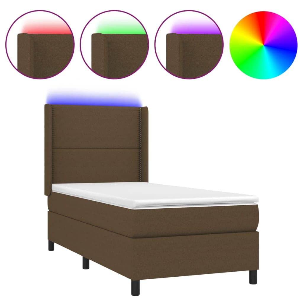 vidaXL Cama box spring c/ colchão/LED 90x190 cm tecido castanho-escuro