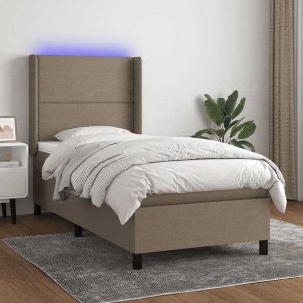 vidaXL Cama Box Spring + Colchão/led 90x190cm Tecido Cinza-acastanhado - 1856828408
