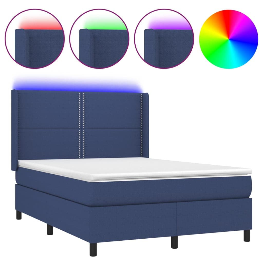vidaXL Cama box spring c/ colchão e LED 140x190 cm tecido azul