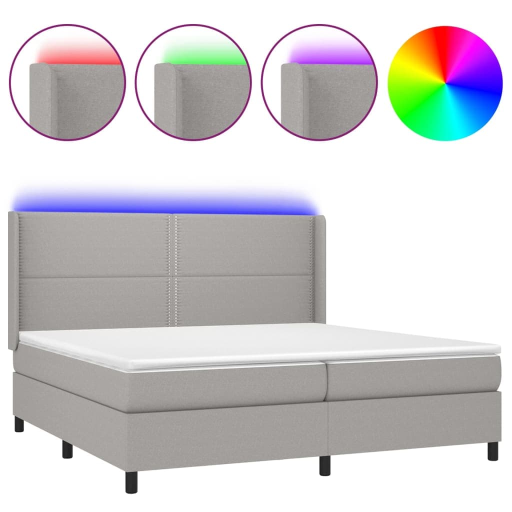 Cama Box Spring com Colchão e led 200x200 cm Tecido Cinza-claro - 3138261