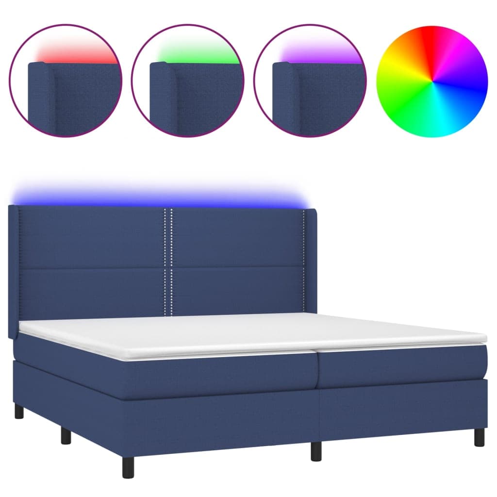 Cama Box Spring com Colchão e led 200x200 cm Tecido Azul - 3138267