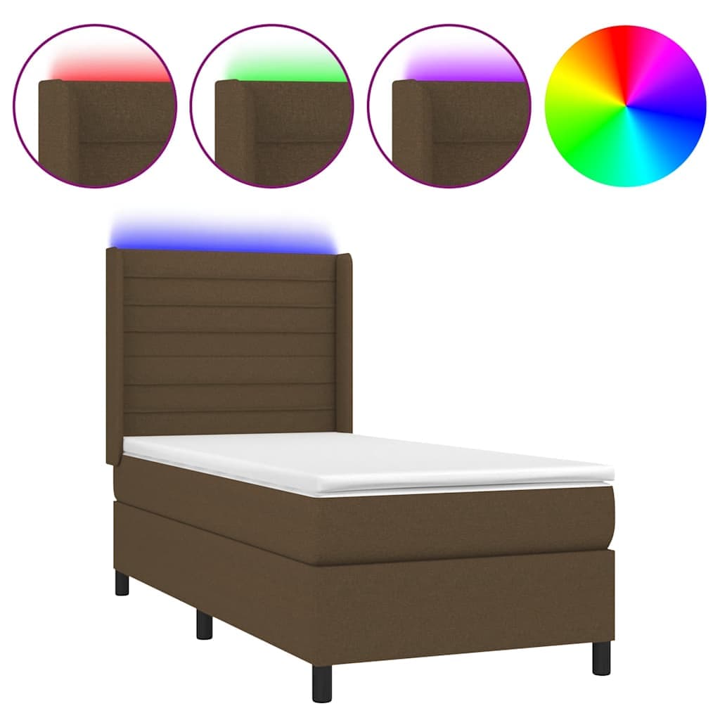 vidaXL Cama Box Spring com Colchão/led 90x200 cm Tecido Castanho-escuro - 1088980717