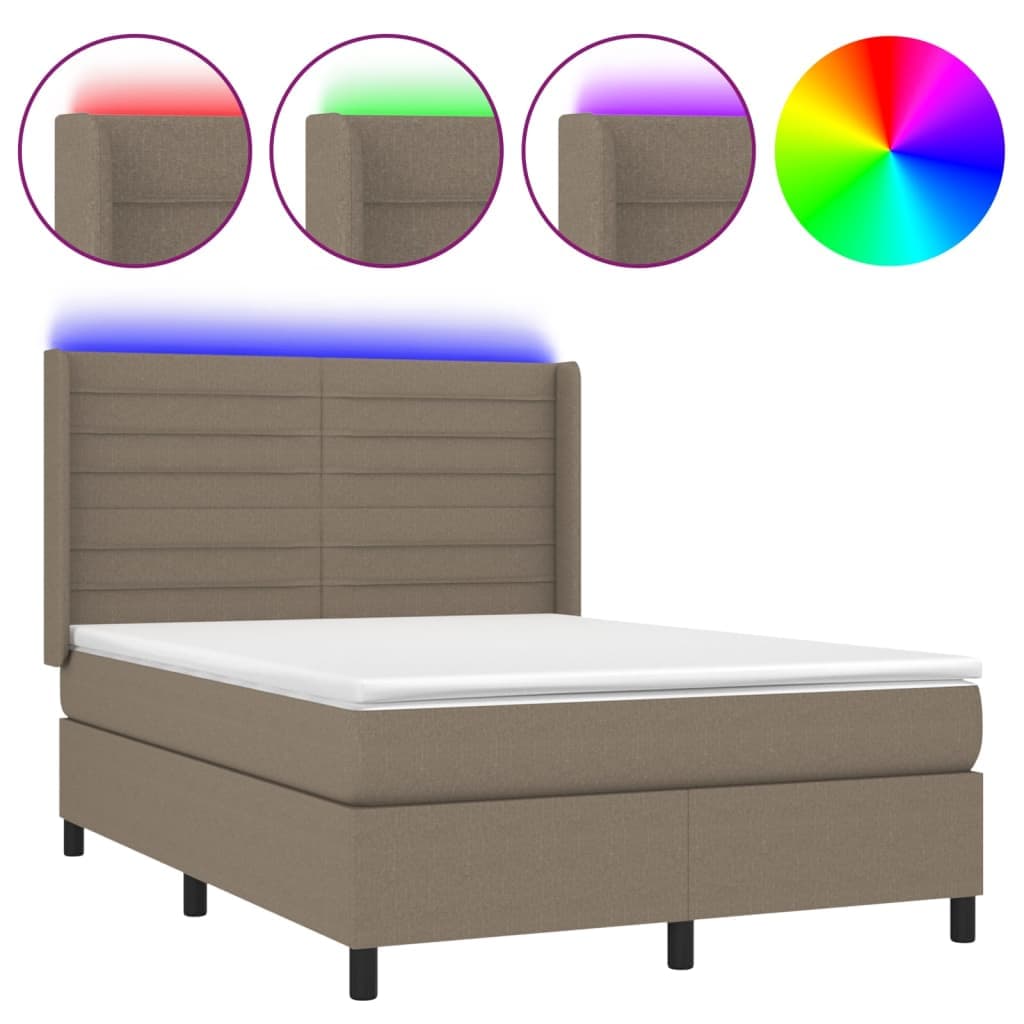 vidaXL Cama box spring colchão/LED 140x190cm tecido cinza-acastanhado