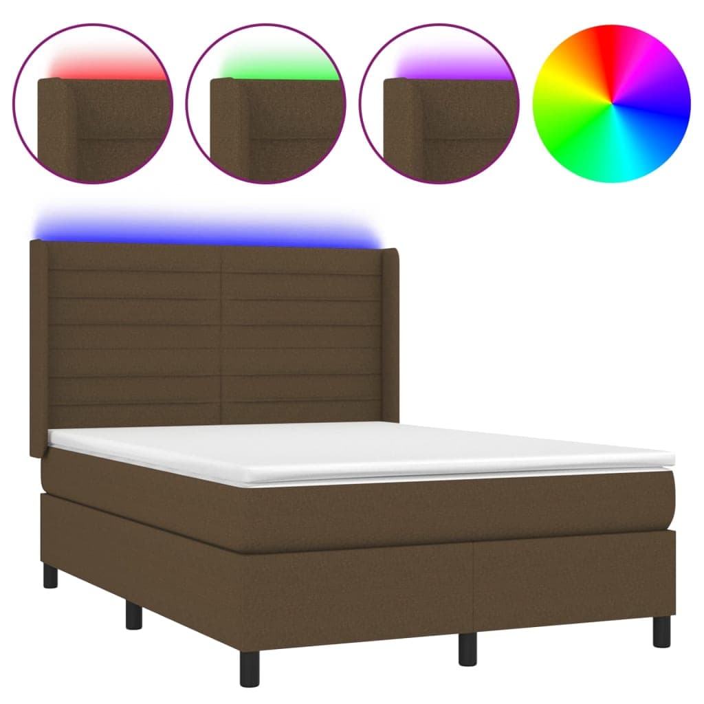 vidaXL Cama box spring c/ colchão/LED 140x200cm tecido castanho-escuro