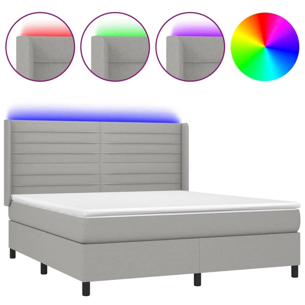 vidaXL Cama box spring c/ colchão e LED 160x200 cm tecido cinza-claro