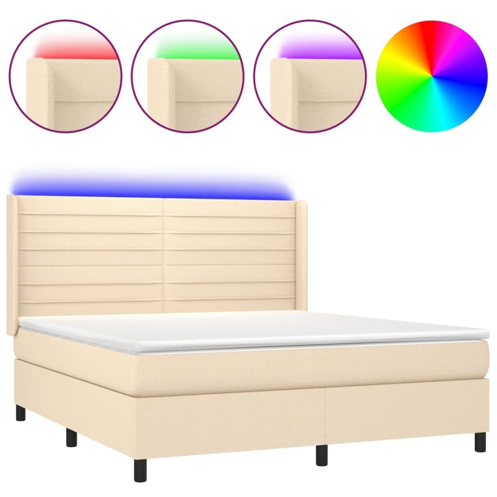 vidaXL Cama box spring c/ colchão e LED 180x200 cm tecido cor creme