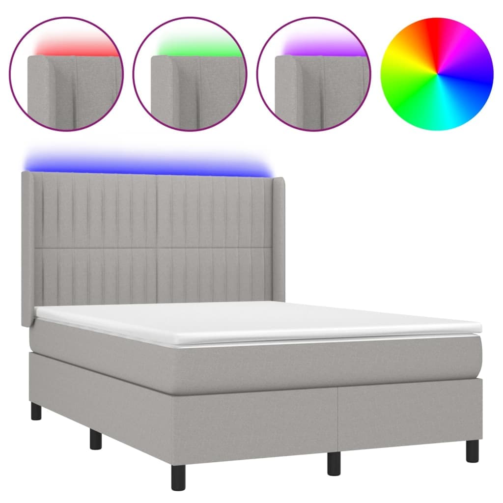 vidaXL Cama box spring c/ colchão e LED 140x200 cm tecido cinza-claro