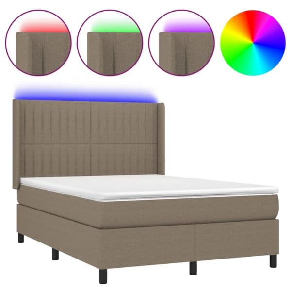 vidaXL Cama Box Spring Colchão/led 140x200 cm Tecido Cinza-acastanhado - 2734163266