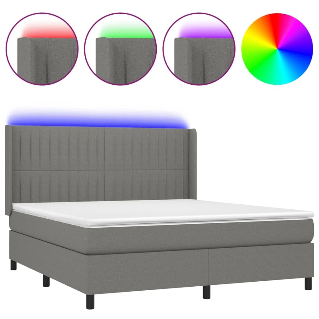 vidaXL Cama Box Spring com Colchão e LED 160x200 cm Tecido Cinza-escuro - 1016893665