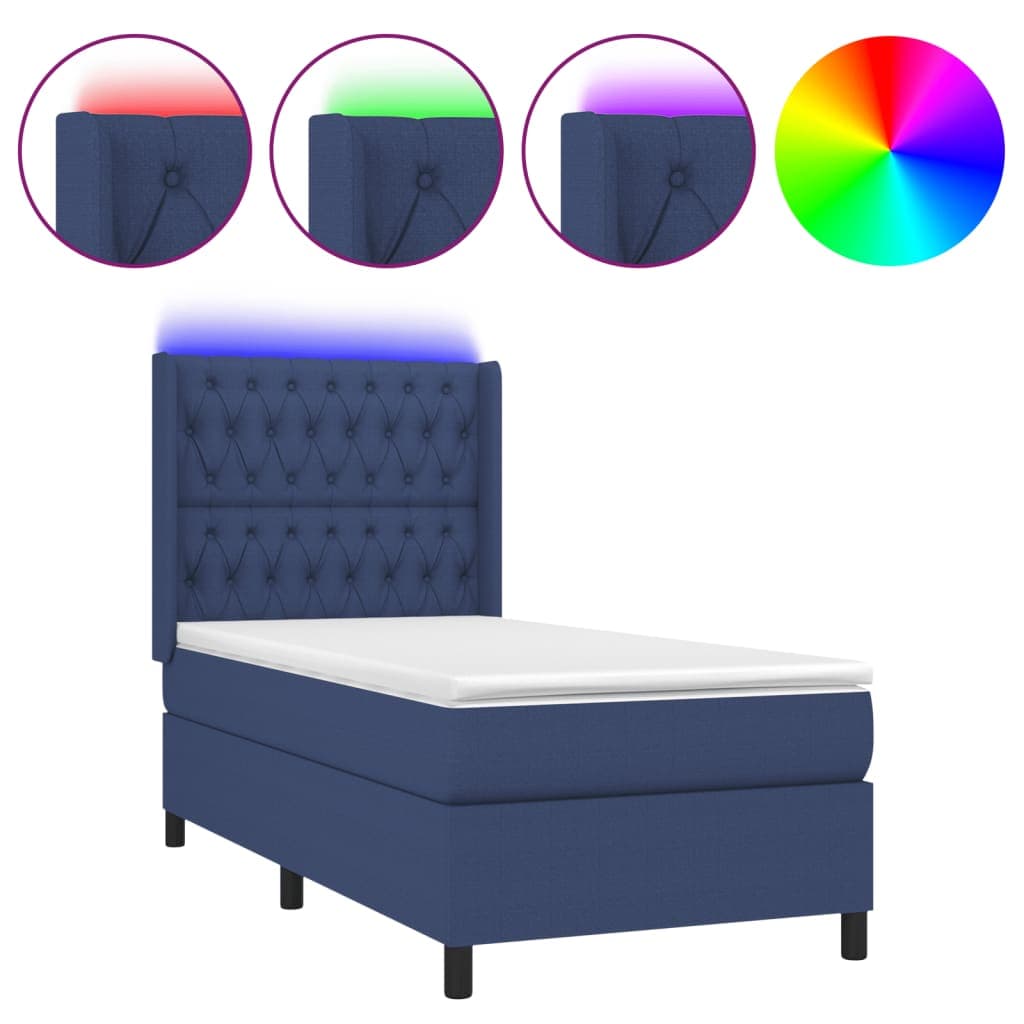 vidaXL Cama Box Spring com Colchão e LED 80x200 cm Tecido Azul - 1972703269