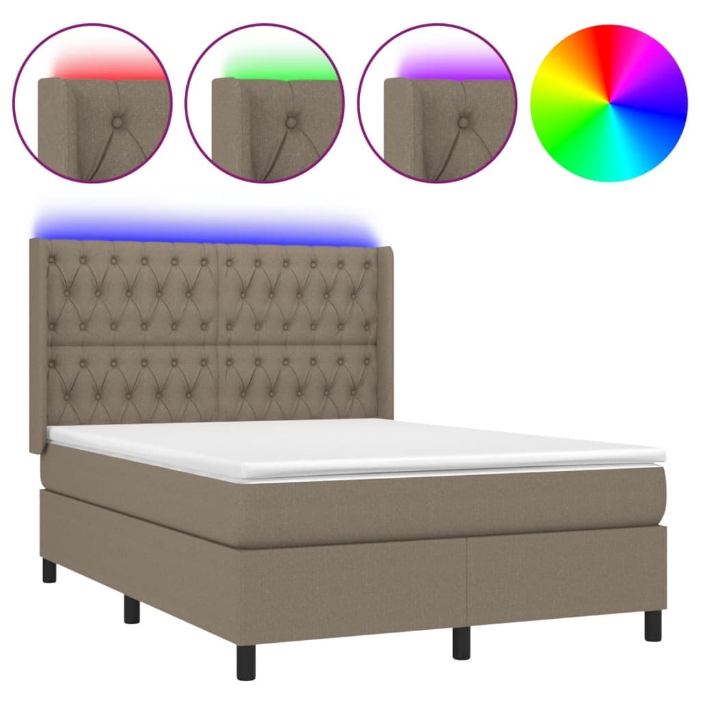 vidaXL Cama Box Spring Colchão/led 140x190cm Tecido Cinza-acastanhado - 4170870804