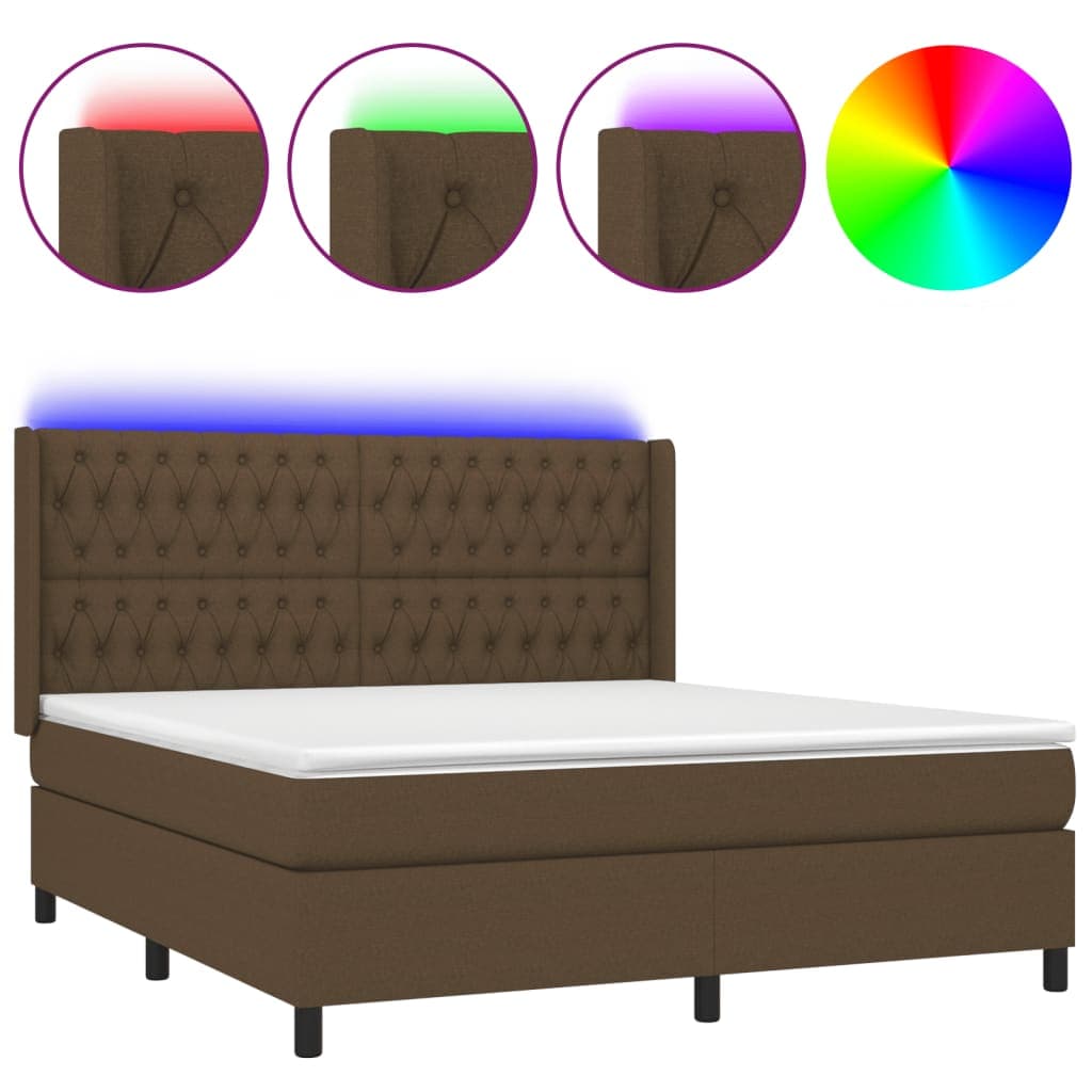 vidaXL Cama Box Spring com Colchão/led 160x200cm Tecido Castanho-escuro - 1147533919