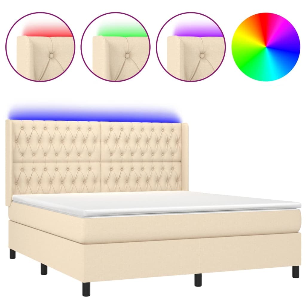 vidaXL Cama box spring c/ colchão e LED 160x200 cm tecido cor creme