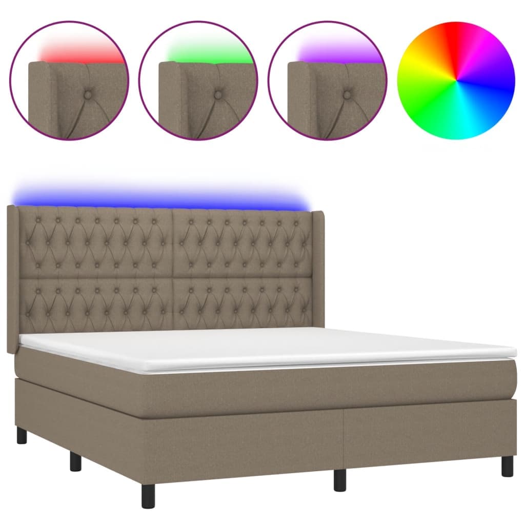 vidaXL Cama Box Spring Colchão/led 180x200cm Tecido Cinza-acastanhado - 3452032655