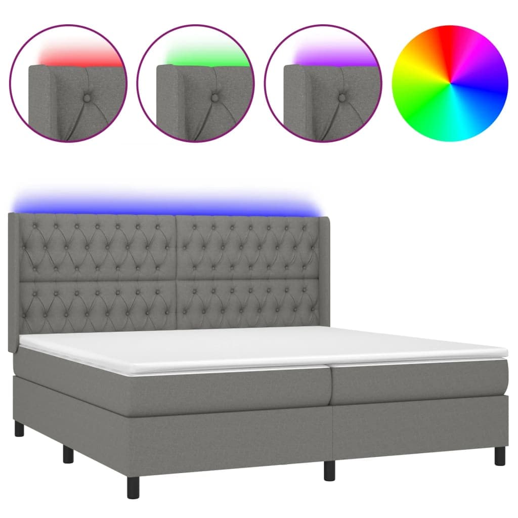 vidaXL Cama box spring c/ colchão e LED 200x200 cm tecido cinza-escuro