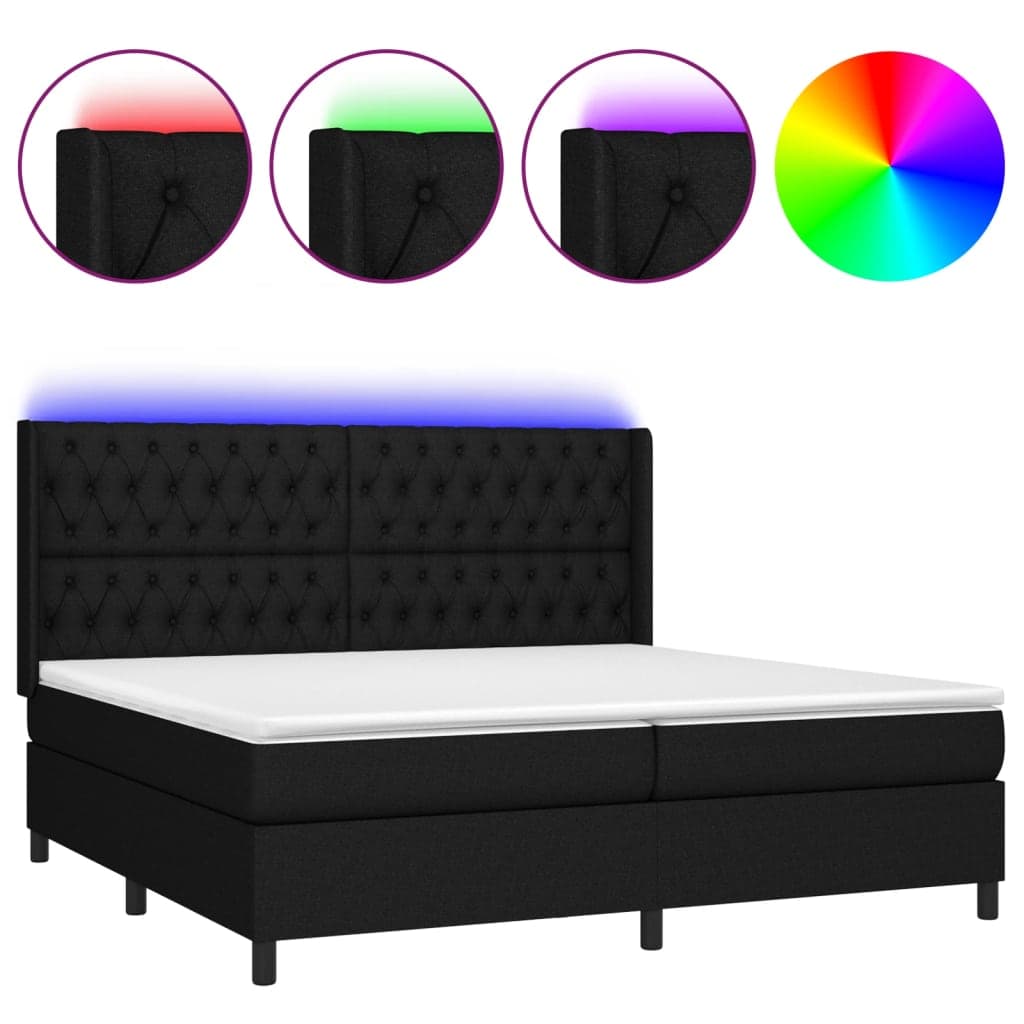vidaXL Cama box spring c/ colchão e LED 200x200 cm tecido preto
