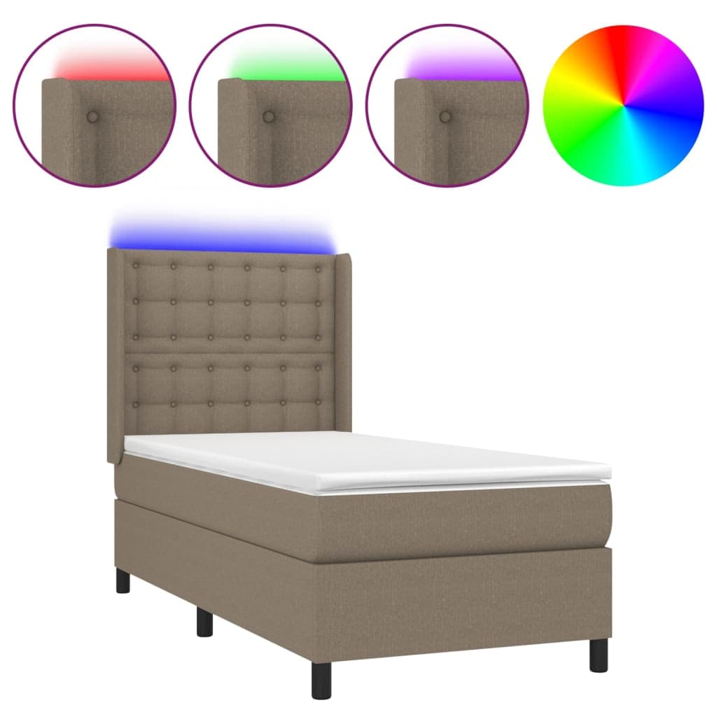 vidaXL Cama Box Spring + Colchão/led 80x200cm Tecido Cinza-acastanhado - 1412382488