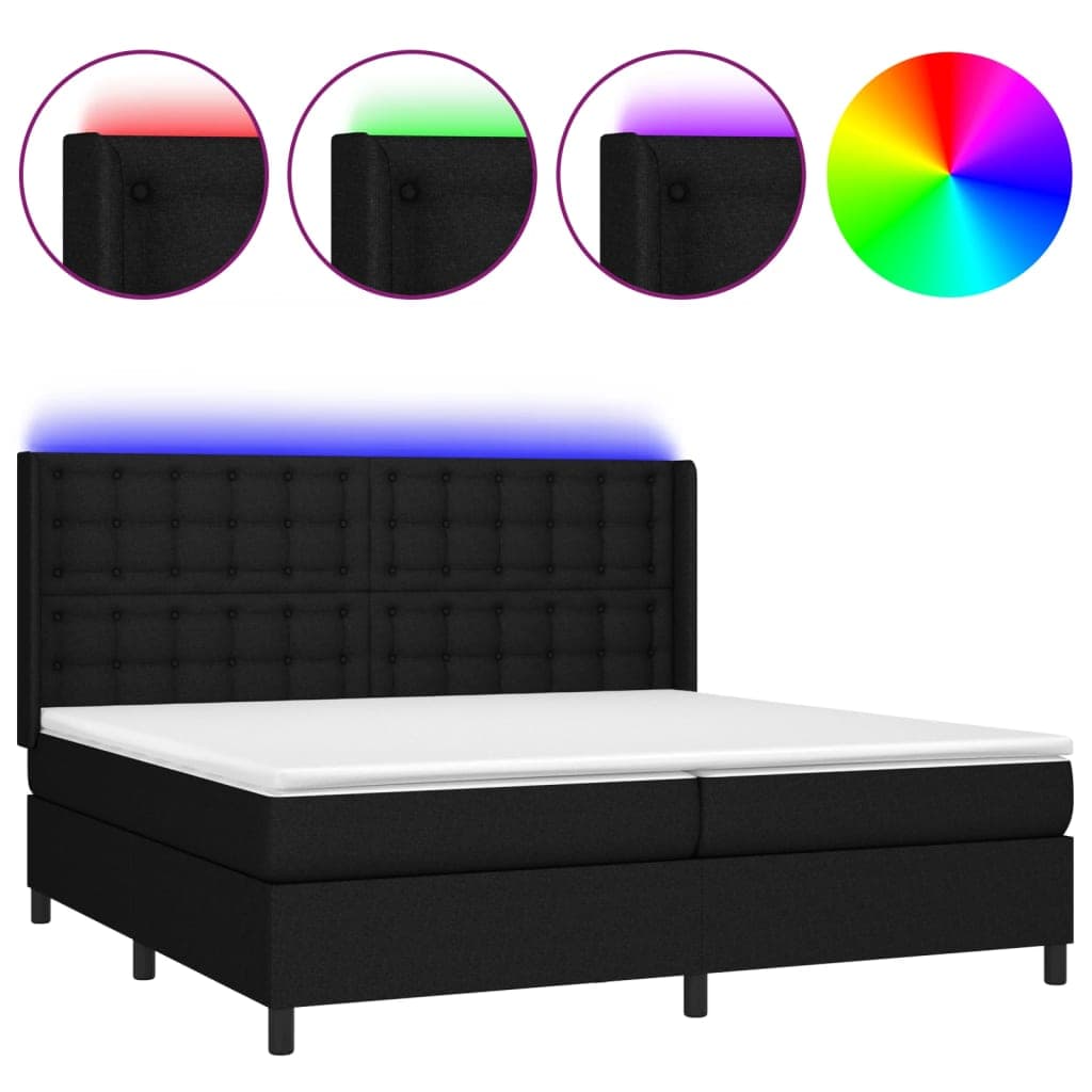 vidaXL Cama Box Spring com Colchão e LED 200x200 cm Tecido Preto - 3522272654