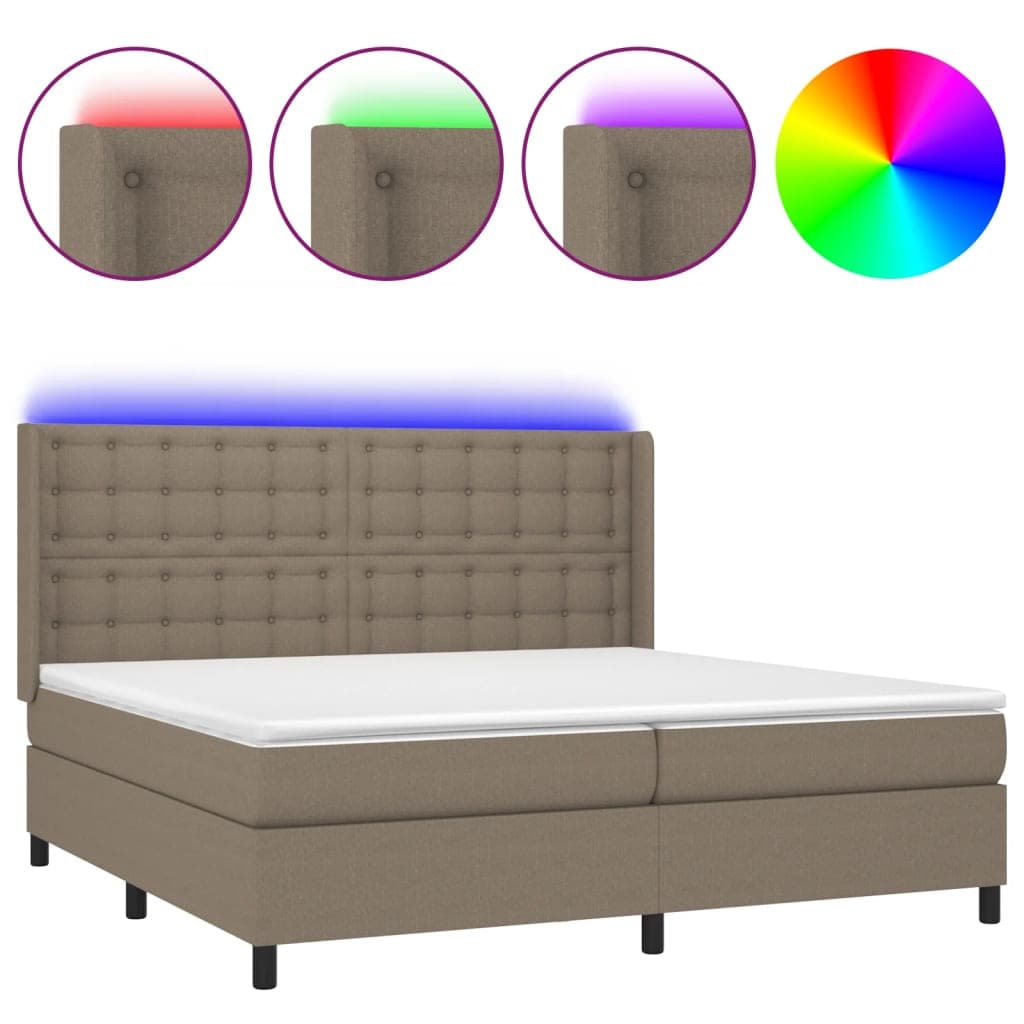 vidaXL Cama box spring colchão/LED 200x200cm tecido cinza-acastanhado