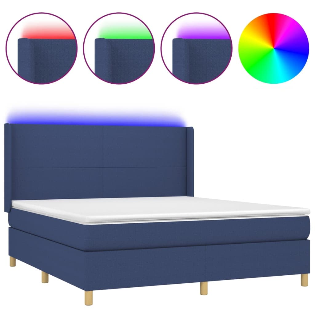 vidaXL Cama Box Spring com Colchão e LED 160x200 cm Tecido Azul - 1128948432
